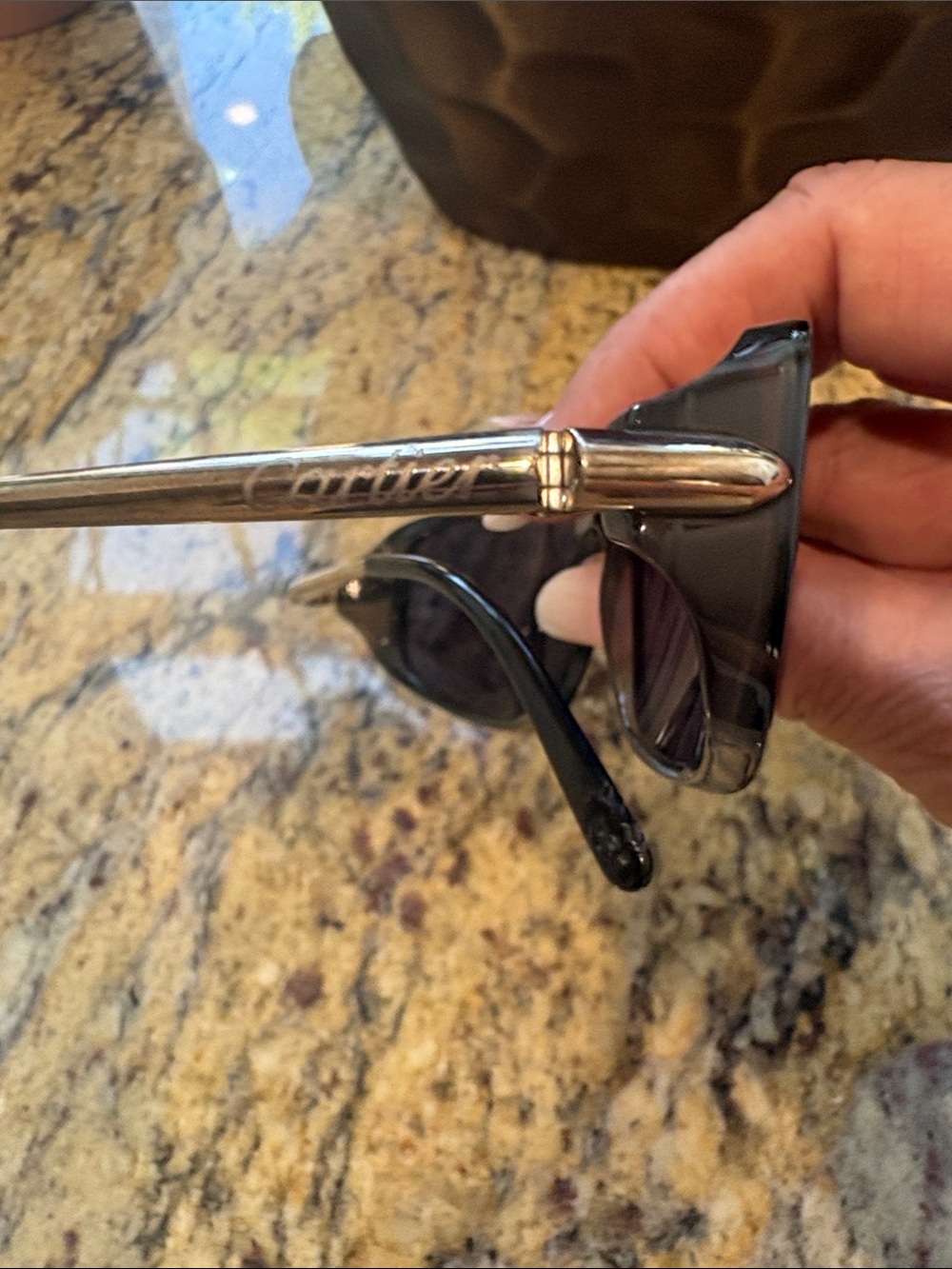 Cartier Black and Silver Men’s Sunglasses with Branded Metal Temples